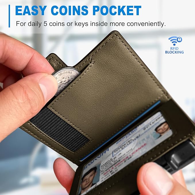 miyozi Wallet for Men, Magnetic Minimalist Slim Wallet with Pop Up Card Holder, 9 Cards RFID Blocking Metal Credit Card Case, Leather Wrapped Money Clip, ID Window & Small Item Slot, Gift Boxed