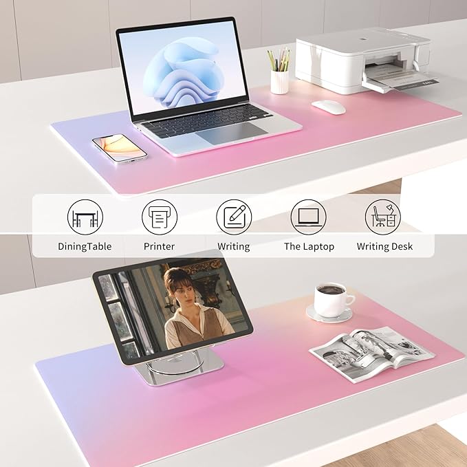 Colorful Star Large Mouse Pad Pink, Girly Desk Mat Aesthetic PU Leather Laptop Mat 31.5 x 15.7 in, Cute Mousepad & Large Desk Pad, Waterproof Non-Slip Desk Mat for Office Accessories Women& Girl