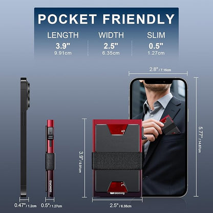 SEMORID Slim Aluminum Card Holder Wallet for Men, Durable Expandable Backplate, RFID Blocking Minimalist Metal Pop Up Wallet, Holds 12+ Cards Plus Cash