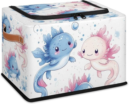 Ocean Axolotls Storage Bins With Zipper Lid, Trunk Organizer, Car Organizers and Storage Bins with Lids, Decorative Storage Boxes with Handle, Home Storage Baskets for Organizing