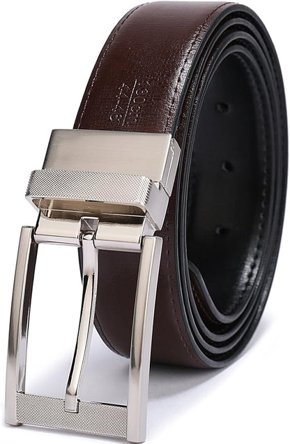 Belts for Men Reversible Leather 1.25” Waist Strap Fashion Dress Buckle Beltox