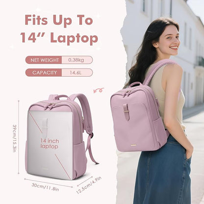 Laptop Backpack for Women,Casual Work Business Backpacks Purse Carry on Travel Backpack,14 Inch,Pinkish purple