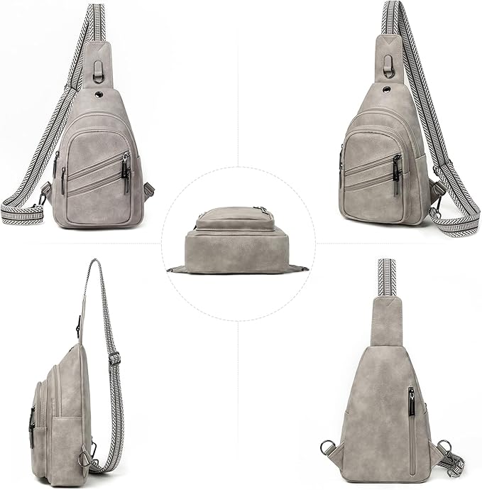 Leresas 7L Crossboydy Sling Bag for Women Vegan Leather Crossbody Purse Fanny Pack Chest Bag for Travel,Light Grey