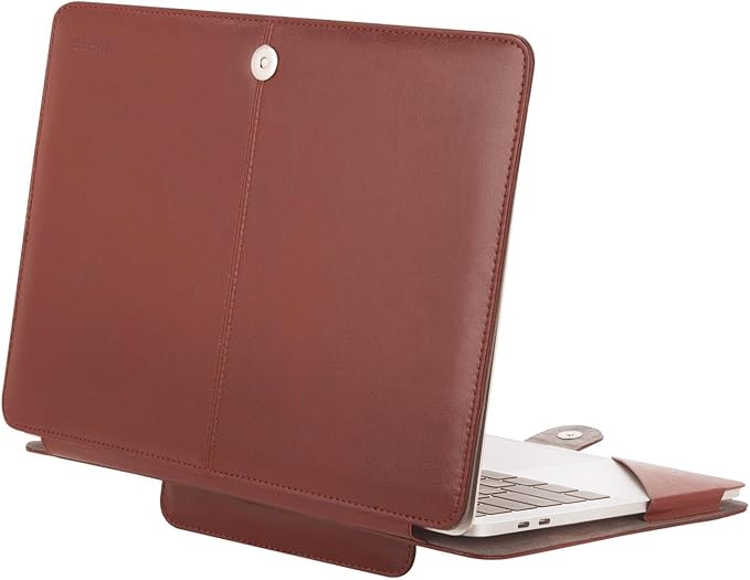 MOSISO Case Compatible with MacBook Air 13.6 inch M4 M3 M2 2025-2022 /Air 13 M1 2022-2018 /Pro 13 inch M2 M1 2025-2016, PU Leather Portfolio Protective Stand Cover, Brown