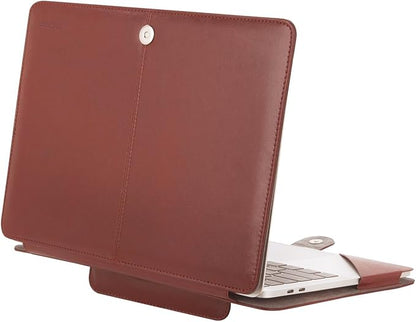 MOSISO Case Compatible with MacBook Air 13.6 inch M4 M3 M2 2025-2022 /Air 13 M1 2022-2018 /Pro 13 inch M2 M1 2025-2016, PU Leather Portfolio Protective Stand Cover, Brown