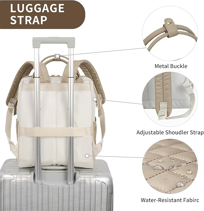 EMPSIGN 17 Inch Laptop Backpack for Women, Work Business Travel Computer College Bags, Large Capacity Water-repellent Quilted Casual Daypack, Beige-Khaki