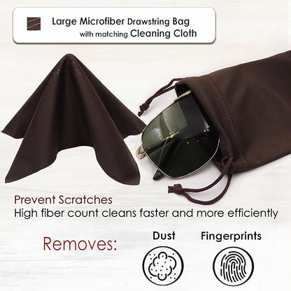 MyEyeglassCase - Large Sunglasses Case - Hard Glasses Case Holder w/Pouch & Cloth - Eyeglass Case Aviator Frames Men & Women