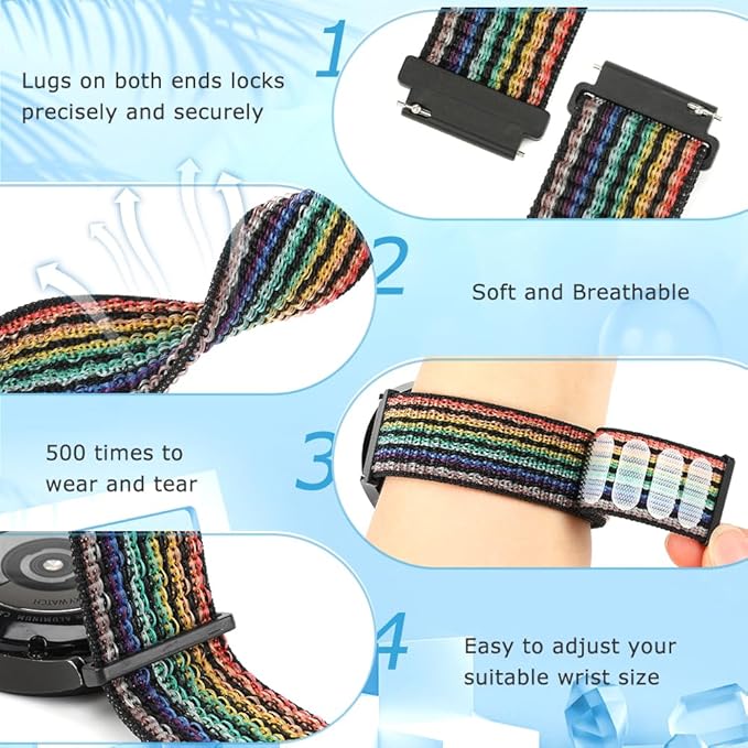 20mm Nylon Quick Release Band Compatible with Samsung Galaxy Watch 7 6 5 4 40mm 44mm/Garmin Vívoactive 6/5/3/3 Music/Forerunner 570 42mm/55/158/165/245/645/Amazift Active 2/Active/T-Rex 3 Pro 44mm