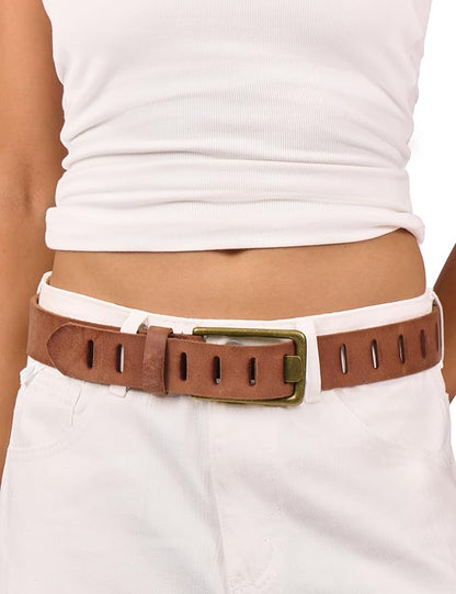 Womens Genuine Leather Belt for Jeans Pants Width 1.57" Western Cowgirl Wide Belts for Ladies with Gift Box