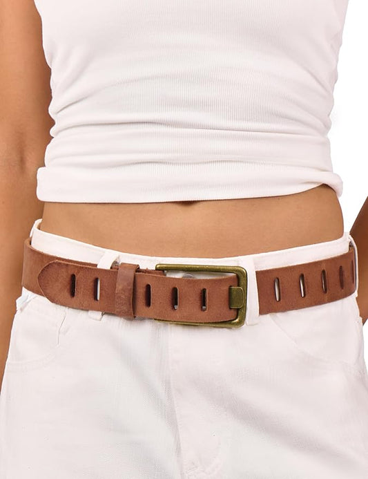Womens Genuine Leather Belt for Jeans Pants Width 1.57" Western Cowgirl Wide Belts for Ladies with Gift Box