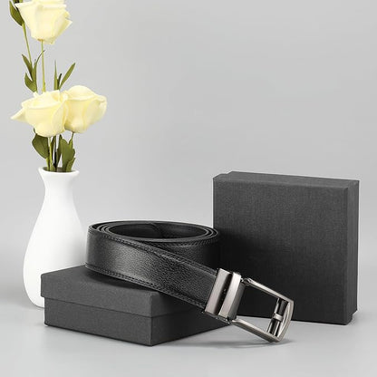 GAEKEAO Ratchet Belt for Men Genuine Leather 1 3/8" - Micro-Adjust Buckle Trim to Fit Dress Belt Casual to Formal Gift Boxed