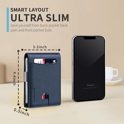 RUNBOX Slim Money Clip Wallets for Men RFID Blocking 11 Card Holder Minimalist Small Leather Bifold Men's Front Pocket Wallet Gift Box