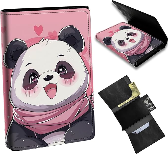 Pink Panda Minimalist Wallet for Men, Pop Up Card Case Wallet for Women, PU Leather Automatic Credit Card Holder Metal Money Clip Wallet RFID Blocking Bifold Pocket Wallet