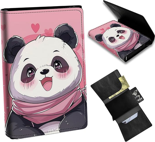 Pink Panda Minimalist Wallet for Men, Pop Up Card Case Wallet for Women, PU Leather Automatic Credit Card Holder Metal Money Clip Wallet RFID Blocking Bifold Pocket Wallet