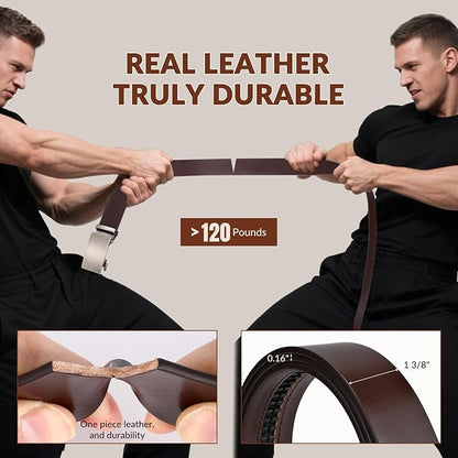 Ratchet Belt Strap, Full Grain Leather Belt Straps for Men without Buckle 1 3/8"- Replacement Strap Only