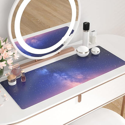 QiyI Desk Pad, Galaxy PU Leather Desk Blotter Protector, Waterproof Computer Desk Mat, Keyboard Mouse Pads, Non Slip Base Home & Office Accessories, Extended Large Size 31.5" x 11.8" - Starry Sky