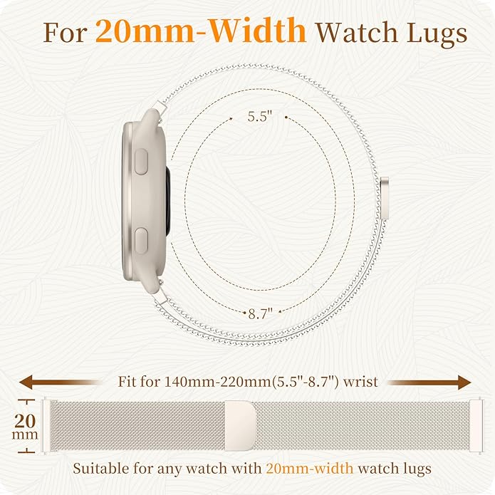 18mm 20mm Metal Band Compatible for Garmin Vivoactive 5/6/4S/3 Watch Bands, Soft Stainless Steel Mesh Strap for Garmin Venu 3S/Venu 2S/Sq Watch Band, Forerunner 55/245/255S/265S Watch Band Women Men