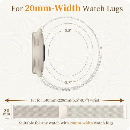 18mm 20mm Metal Band Compatible for Garmin Vivoactive 5/6/4S/3 Watch Bands, Soft Stainless Steel Mesh Strap for Garmin Venu 3S/Venu 2S/Sq Watch Band, Forerunner 55/245/255S/265S Watch Band Women Men