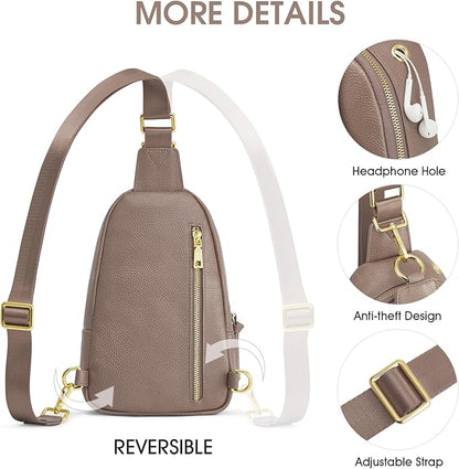 Kattee Sling Bag for Women, Leather Fanny Packs Crossbody Purse, Small Chest Bag with RFID Blocking, Khaki