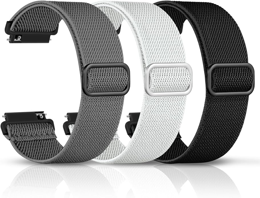 DaQin 3 Pack Nylon Watch Bands Compatible with 16mm 18mm 20mm 22mm Quick Release Watch Band, Adjustable Soft Stretchy Solo Loop Strap Elastic Braided Relacement Wristband for Men Women