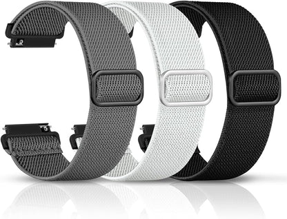 DaQin 3 Pack Nylon Watch Bands Compatible with 16mm 18mm 20mm 22mm Quick Release Watch Band, Adjustable Soft Stretchy Solo Loop Strap Elastic Braided Relacement Wristband for Men Women