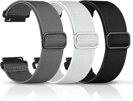 DaQin 3 Pack Nylon Watch Bands Compatible with 16mm 18mm 20mm 22mm Quick Release Watch Band, Adjustable Soft Stretchy Solo Loop Strap Elastic Braided Relacement Wristband for Men Women