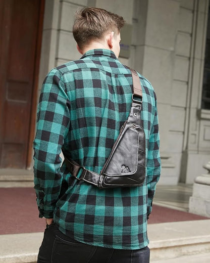 pundarika Genuine Leather sling bag for men women casual crossbody backpack small shoulder bag chest bag