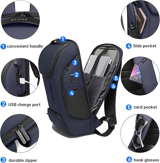 BANGE Business Laptop Smart backpack Can Hold 15.6 Inch Laptop Commute Backpack Carry on bag for men and women (Blue)