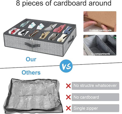 homyfort Under Bed Shoe Storage Organizer for Closet Fits 24 Pairs-Sturdy Underbed Shoe Containers Boxes Organizador De Zapatos with Clear Cover,Set of 2, 29.3 x 23.6 x 5.9inch(Herringbone Grey)