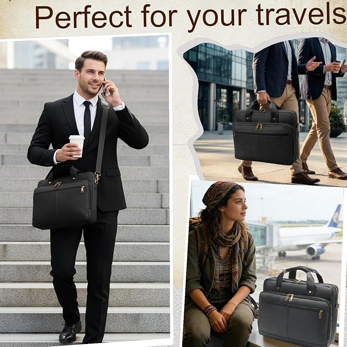 Briefcase for Men Leather Laptop Bag 16 Inch Messenger Bag Vintage Crossbody Laptop Computer Bag for Business,Work,Travel