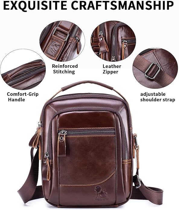 Premium Leather Men's Crossbody -Organized Storage & Durable,Stylish for Daily Carry