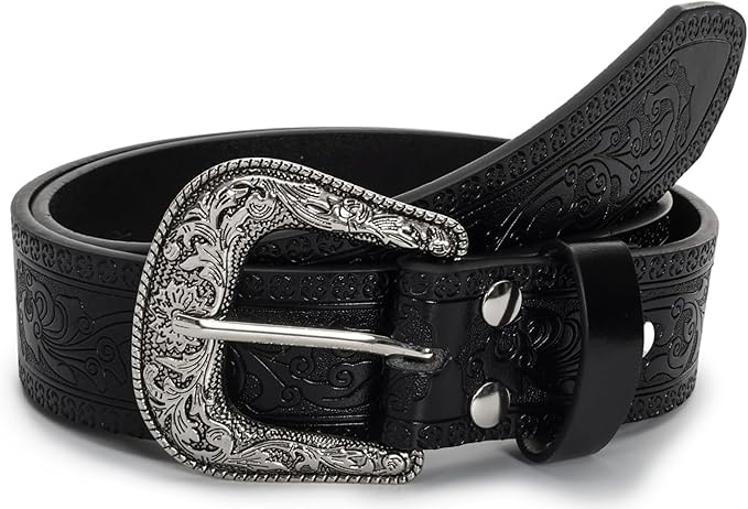 INOGIH Adjustable-Vintage-Western-Cowboy-Belt Women Men - Cowboy-Style Engraved-Buckle Belt for Jeans Pants Dresses