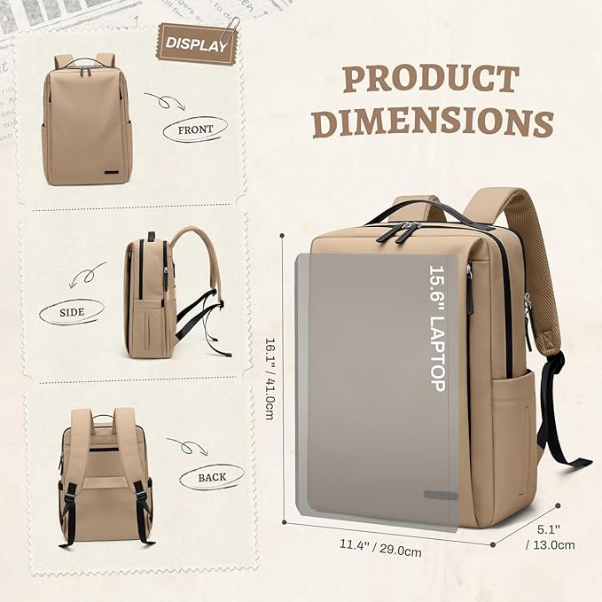 GOLF SUPAGS Imitation Leather Backpack for Women Men Multi-Functional Water-Resistant Casual Daypack for Work, Travel & College Fits 15.6 Inch Laptop (Gravel Brown)