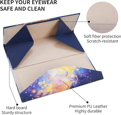 Foldable Glasses Case, Magnetic PU Leahter Sunglasses Case, Cute Hard Shell Folding Eyeglass Cases for Women Kids