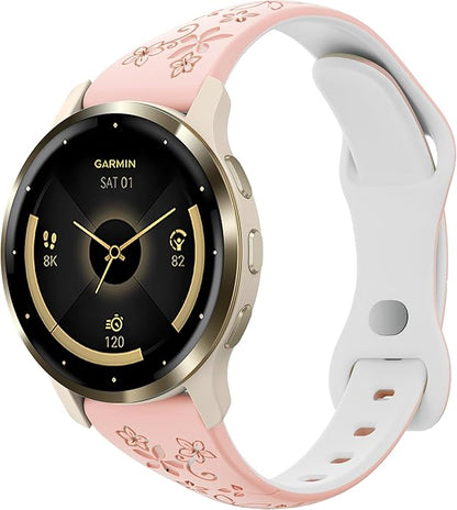 Laband 18mm Floral Engraved Band Compatible With Garmin Venu 3S 41mm/Venu 2S/Vivoactive 4S/Vivomove 3S/Venu 4 41mm/Forerunner 255S/Forerunner 265S,Soft Slim Silicone Cute Embossed Flower Strap for Men