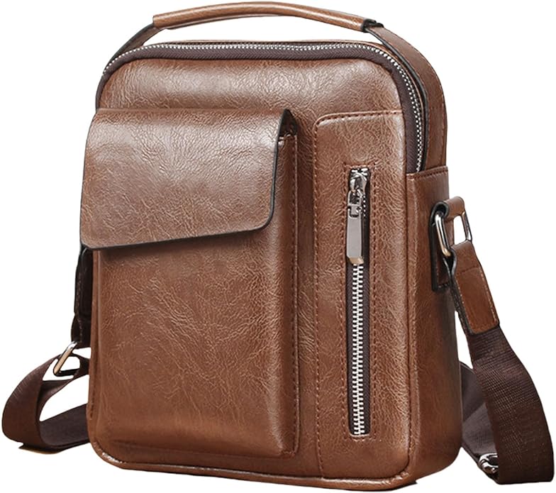 Men's Leather Crossbody Bag, Casual leather Bag for Men, Crossbody Bag Office Business,Handbag Purse Zipper