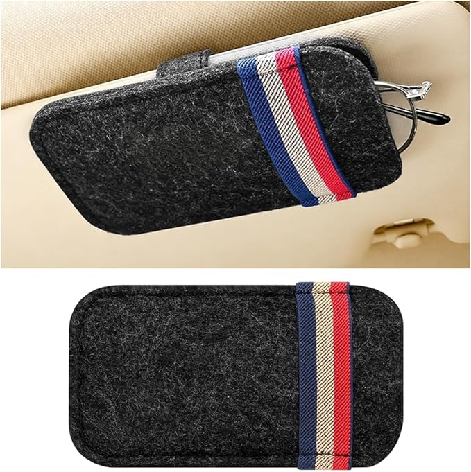 Car Visor Sunglasses Bag, Soft Felt Vehicle Sun Visor Storage Organizer for Card Pen Invoice, Scratch-Resistant Auto Interior Eyeglasses Holder Bag, Universal for Vehicles (Black)