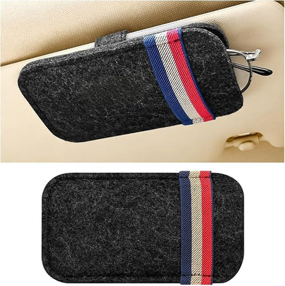 Car Visor Sunglasses Bag, Soft Felt Vehicle Sun Visor Storage Organizer for Card Pen Invoice, Scratch-Resistant Auto Interior Eyeglasses Holder Bag, Universal for Vehicles (Black)
