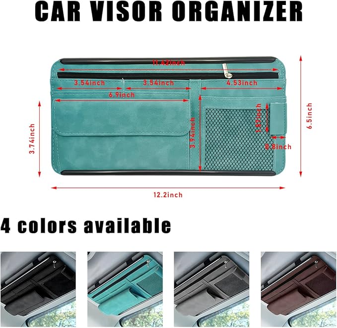 Yourkar Car Sun Visor Organizer, Soft Leather Surface Eyeglasses Note Card Holder Car Storage Bag, Scratch-Resistant Waterproof Auto Sunshade Organizer Bag, Car Accessories (Blue)