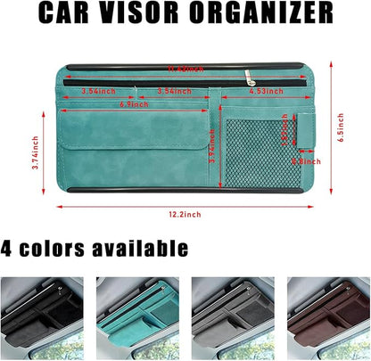 Yourkar Car Sun Visor Organizer, Soft Leather Surface Eyeglasses Note Card Holder Car Storage Bag, Scratch-Resistant Waterproof Auto Sunshade Organizer Bag, Car Accessories (Blue)