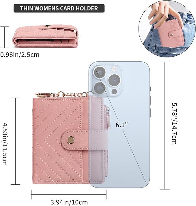 GAEKEAO Slim Wallet for Women, RFID Blocking Credit Card Holder Bifold Wallet with Zipper Coin Pocket, ID Window