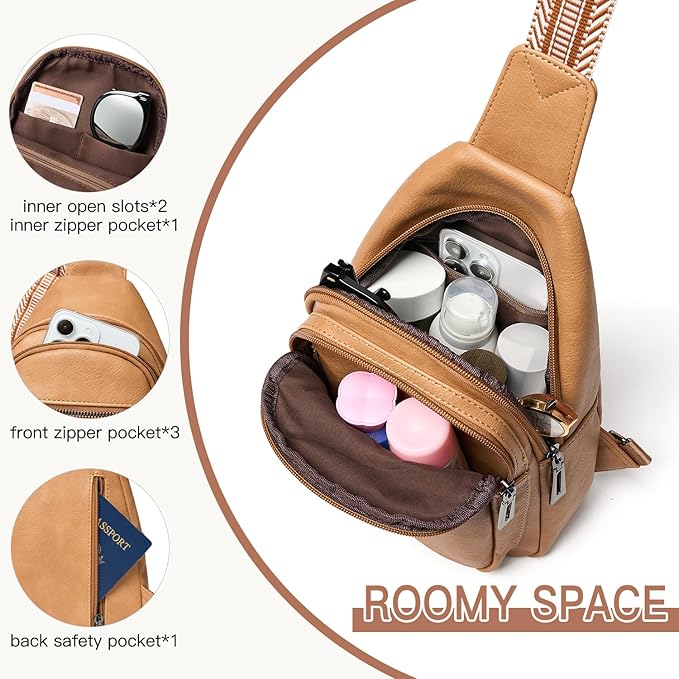 Leresas 7L Sling Bag for Women Men Vegan Leather Crossbody Bags Fanny Pack Purse Backpack Over Shoulder Bag Travel Anti Theft