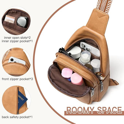 Leresas 7L Sling Bag for Women Men Vegan Leather Crossbody Bags Fanny Pack Purse Backpack Over Shoulder Bag Travel Anti Theft