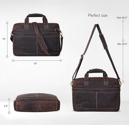 Oak Leathers Leather Messenger Bag for Men and Women - Laptop Briefcase Bag For College, Office, Adjustable Shoulder Strap