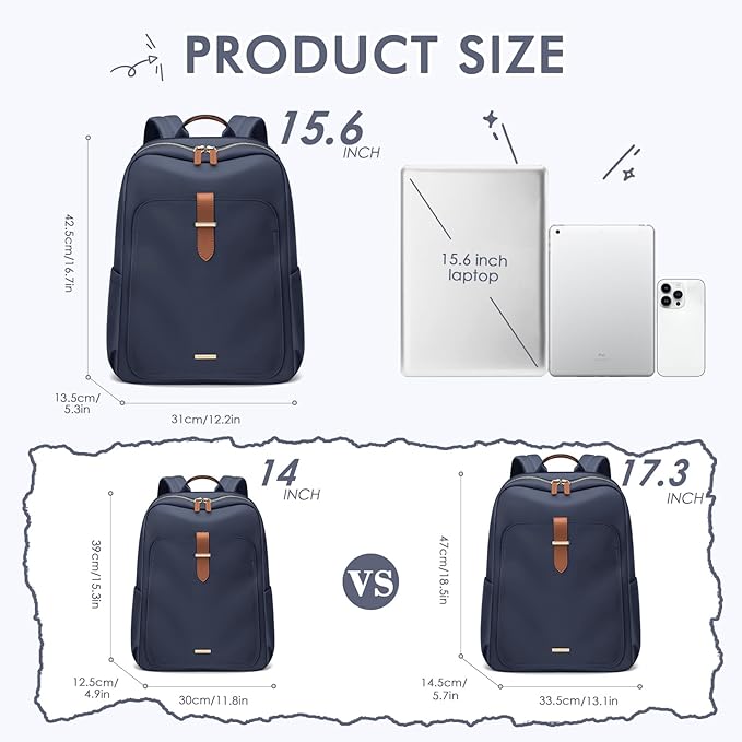 Laptop Backpack for Women,Casual Work Business Backpacks Purse Carry on Travel Backpack,15.6 Inch,Navy Blue