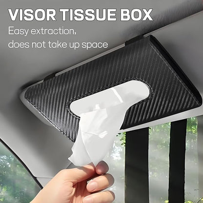 Car Tissue Holder, Leather Tissue Holder for Car Sun Visor, Rectangular Auto Sun Visor Napkin Holder Mask Dispenser, Universal Vehicle Tissue Box Sun Visor Accessory (Carbon Fiber)