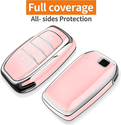 Sindeda for Toyota Key Fob Cover with Metal Keychain & Leather Strap for 2025-2026 Camry 4 Runner 2019-2026 Venza, Land Cruiser,2023-2026 Tacoma Grand Highlander,Corolla,bZ4X,4-5 Buttons(Chalk Pink)