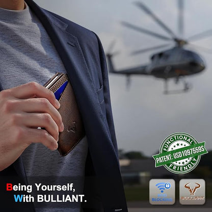 BULLIANT Men Wallet Gift Boxed,Slim Front Pocket Wallet Money Clip Card Holder 3.8"x2.7",Pop-up Access