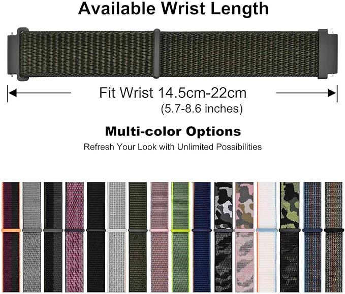 WOCCI 22mm Adjustable Nylon Watch Band, Quick Release Sport Loop Strap (Army Green)