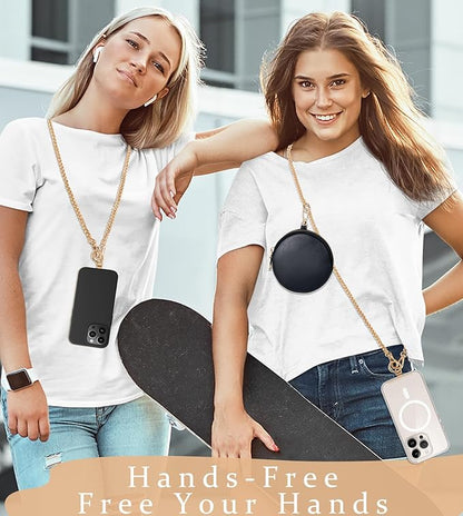 Clip and Go Phone Strap Crossbody with RFID Leather Wallet, Trendy Hands-Free Crossbody Cell Phone Lanyard Chain with Coin Purse for Women, Neck Chain for iPhone and Smartphone, Gold